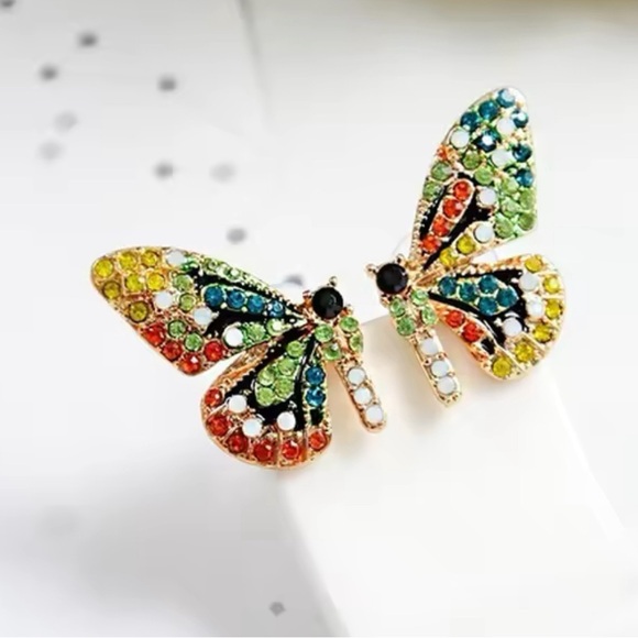Multicolor Crystal Butterfly Earrings - Picture 2 of 4